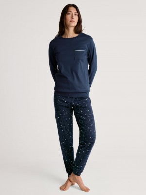 Calida Sweet Dreams Pyjama With Cuff Nachtwäsche Damen Blau | 60519-DJEZ