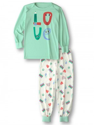 Calida Toddlers Doodle Pyjama With Cuff Pyjama Kinder Grün | 04983-ZEFW