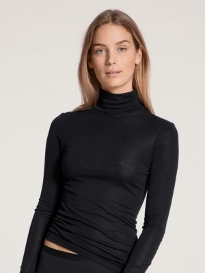 Calida True Confidence Shirt Long Sleeve Unterwäsche Damen Ws Schwarz | 23610-DMYN