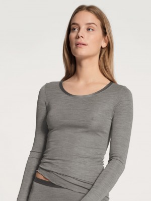 Calida True Confidence Shirt Long Sleeve Unterwäsche Damen Platin Melé_ | 26791-JKQU