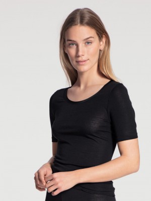 Calida True Confidence Shirt Short Sleeve Unterwäsche Damen Ws Schwarz | 61257-WCMR