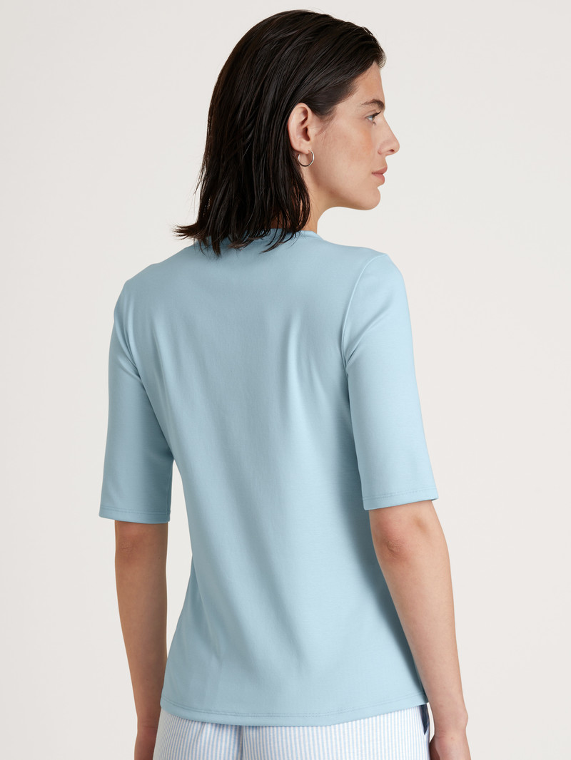 Calida Amalfi Journey Shirt Short Sleeve Nachtwäsche Damen Blau | 68259-QUCY