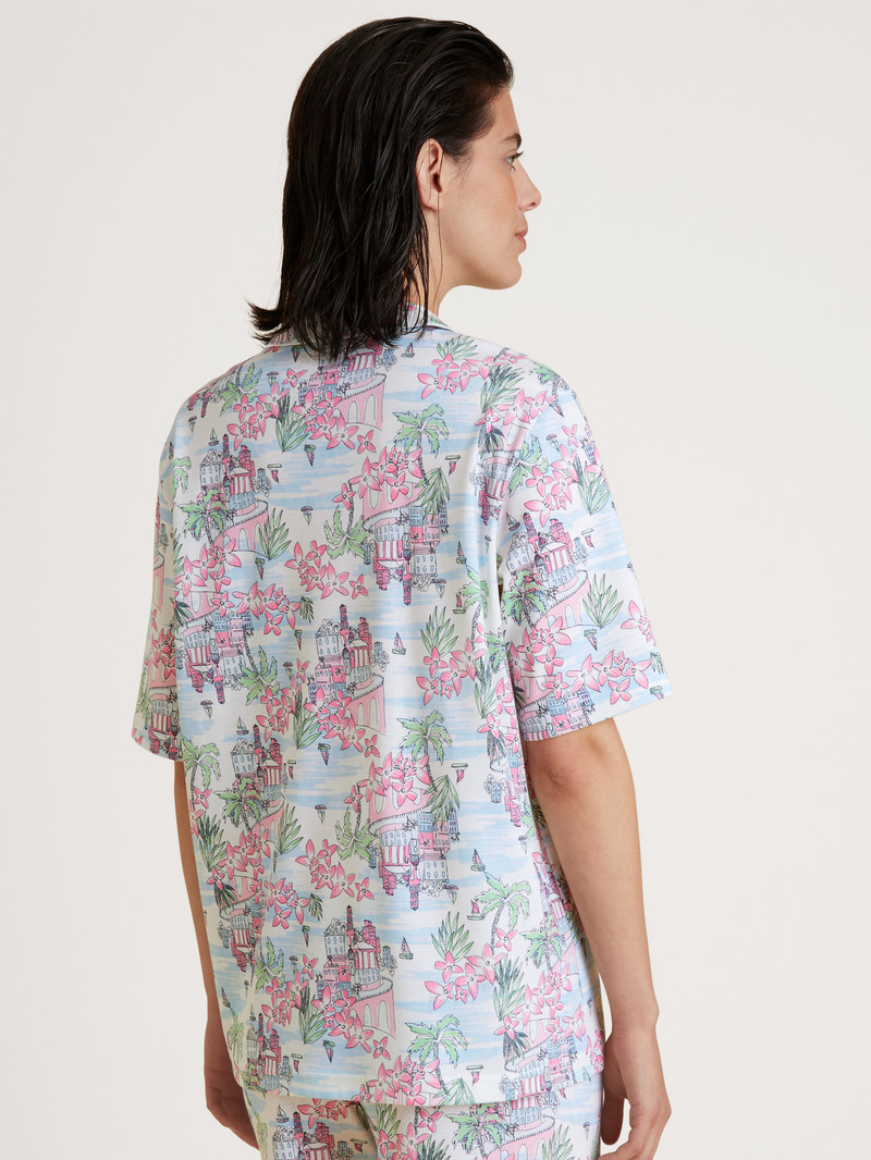 Calida Amalfi Journey Shirt Short Sleeve, Buttoned Through Summer Oufits Damen Weiß | 62174-AMUK