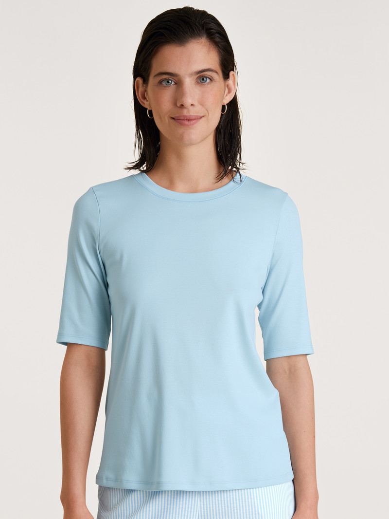 Calida Amalfi Journey Shirt Short Sleeve Summer Oufits Damen Blau | 02614-UQNX