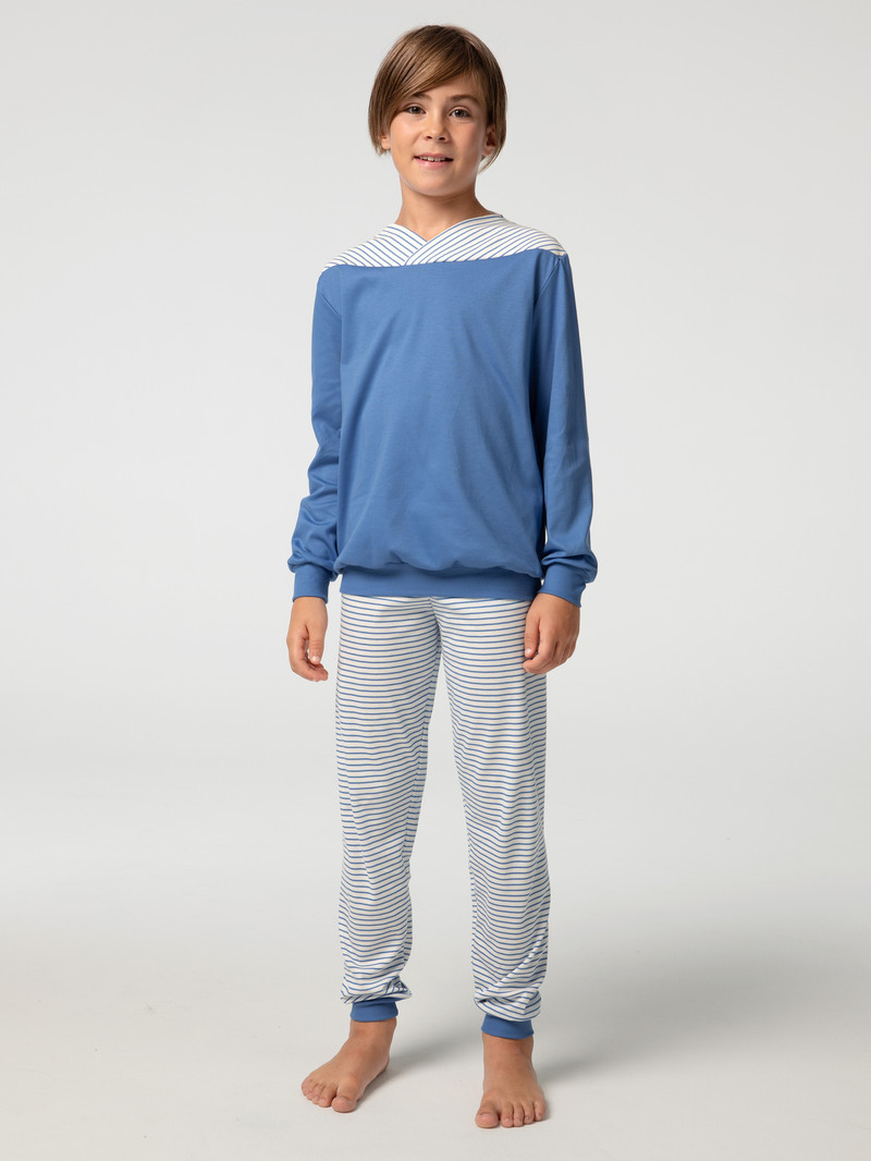 Calida Boys Youngster Pyjama With Cuff Pyjama Kinder Blau | 43850-GMVT