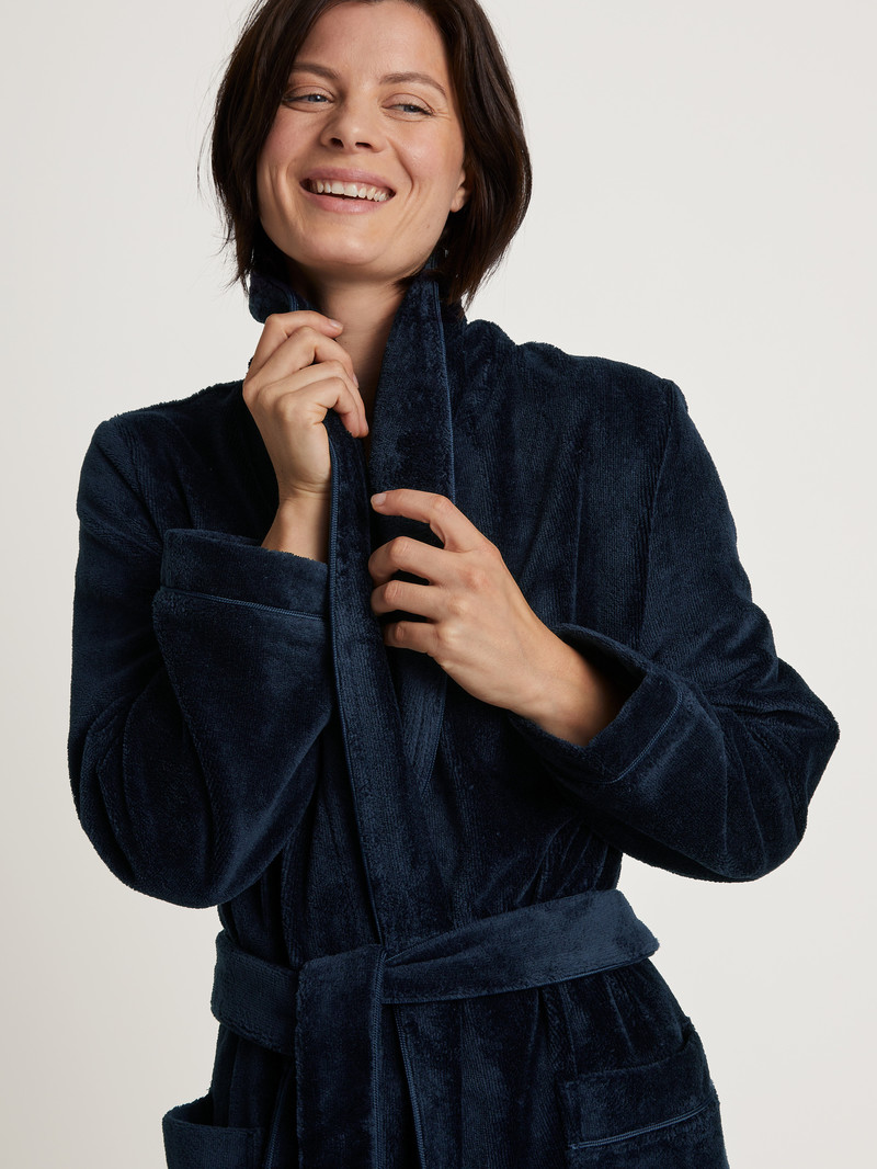 Calida Cosy Shower Bathrobe Bathrobes Damen Dunkelblau | 06821-CWLJ