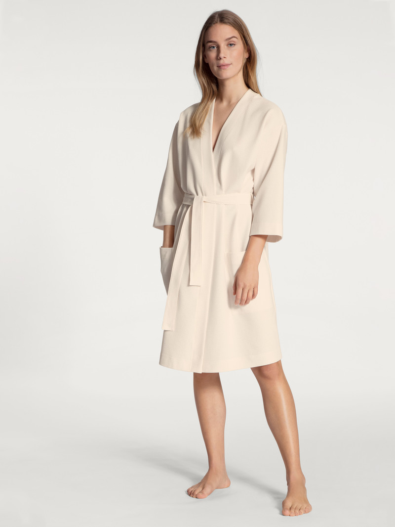 Calida Cosy Shower Bathrobe, Length 95cm Bathrobes Damen Weiß | 16834-MVFQ