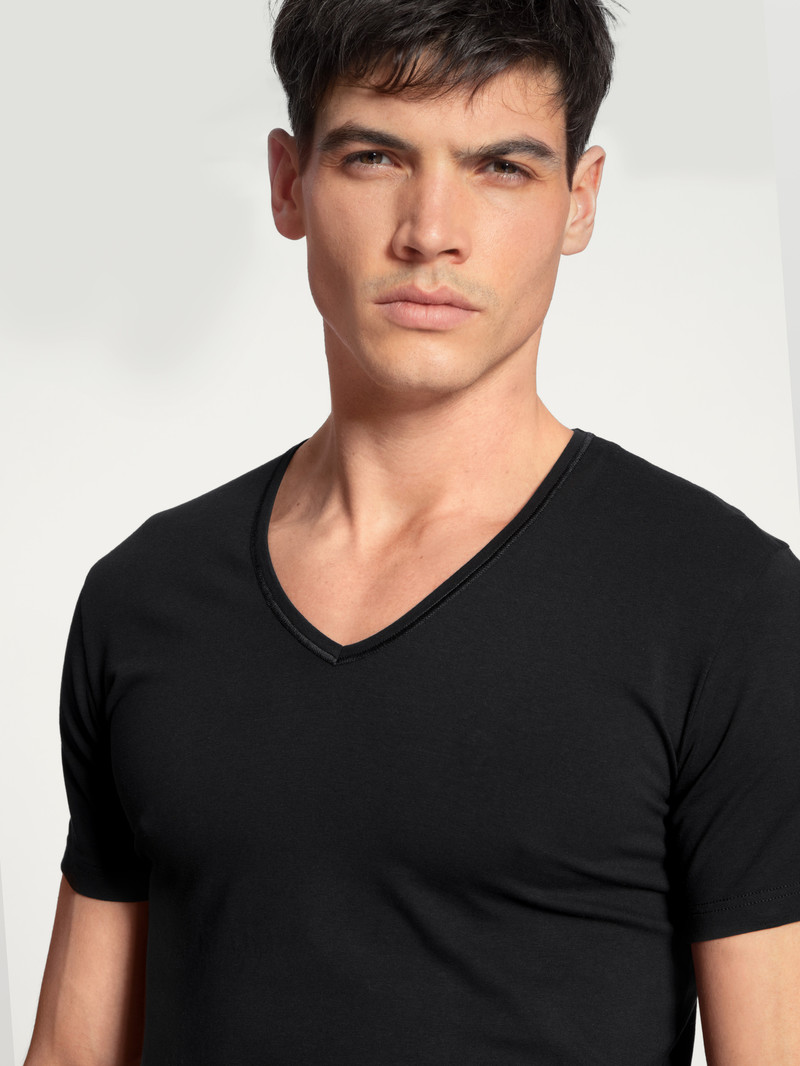 Calida Cotton Code V-shirt Unterwäsche Herren Schwarz | 25703-NQZX