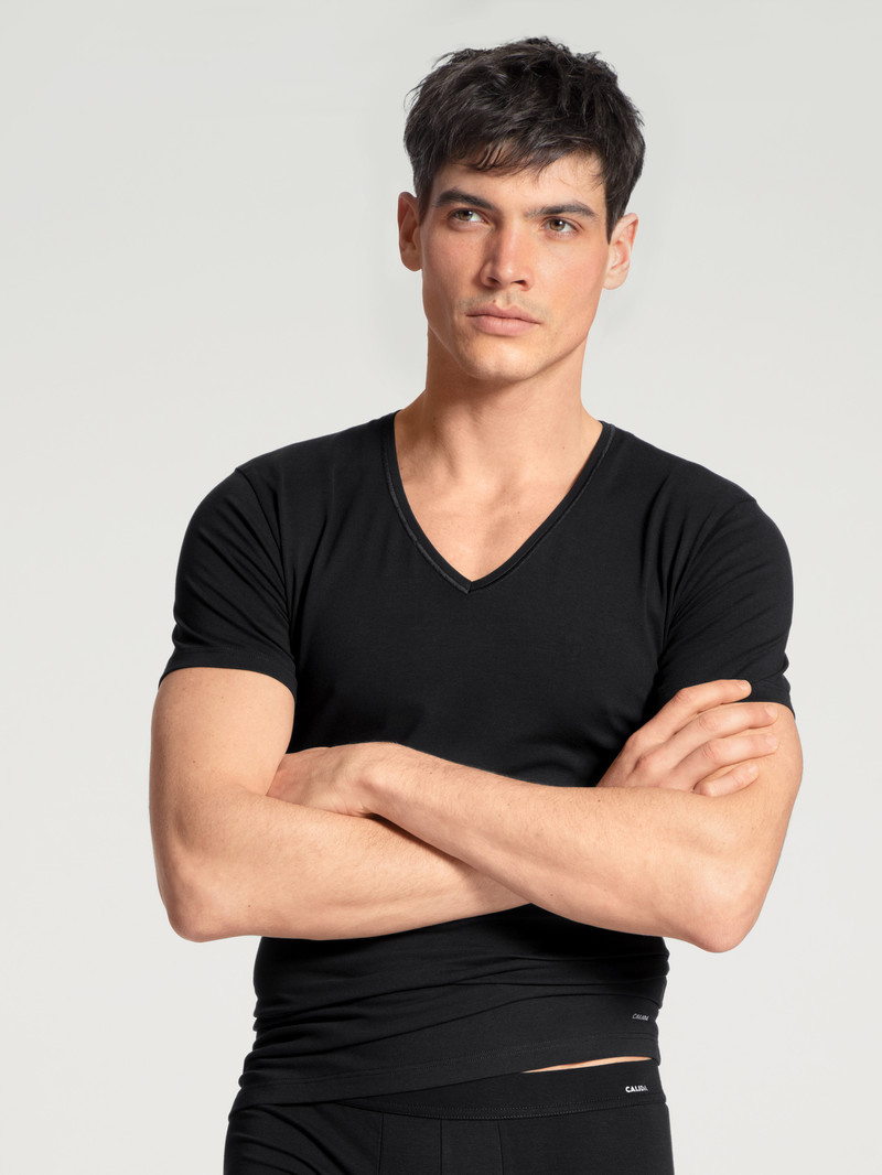 Calida Cotton Code V-shirt Unterwäsche Herren Schwarz | 25703-NQZX