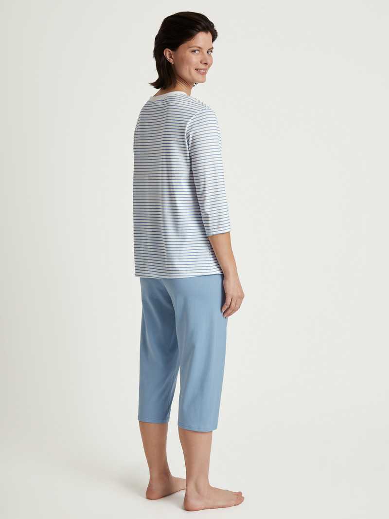 Calida Cotton Stripes 3/4 Pyjama Nachtwäsche Damen Endless Sky | 13582-IWUC