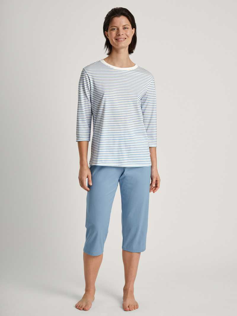 Calida Cotton Stripes 3/4 Pyjama Nachtwäsche Damen Endless Sky | 13582-IWUC