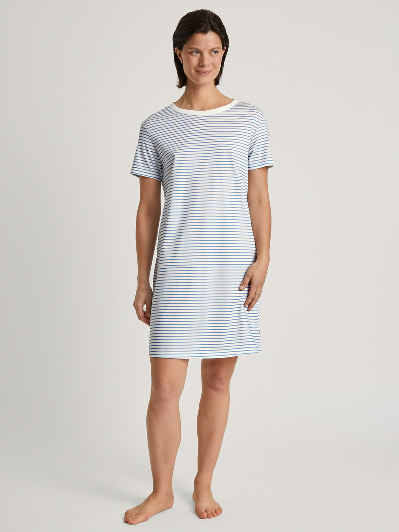 Calida Cotton Stripes Nightdress, Length 95 Cm Nachtwäsche Damen Endless Sky | 63948-DZRX