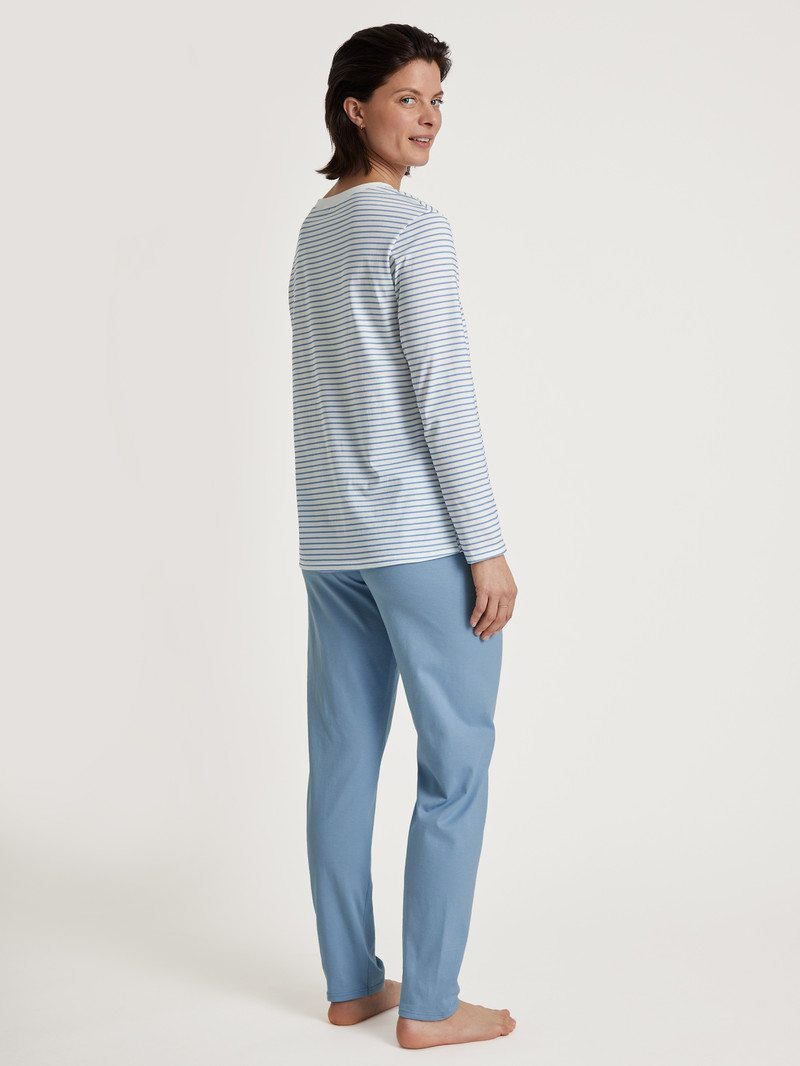 Calida Cotton Stripes Pyjama Nachtwäsche Damen Endless Sky | 25403-LTJR