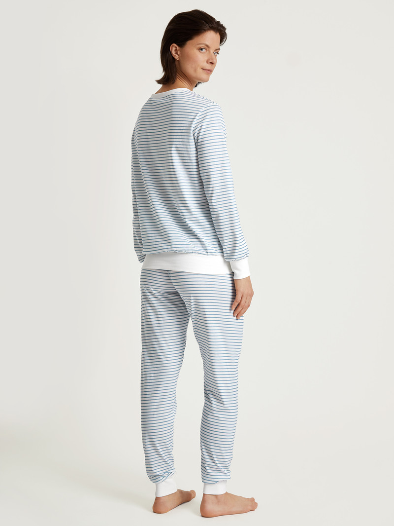 Calida Cotton Stripes Pyjama With Cuff Nachtwäsche Damen Endless Sky | 97240-MZBG