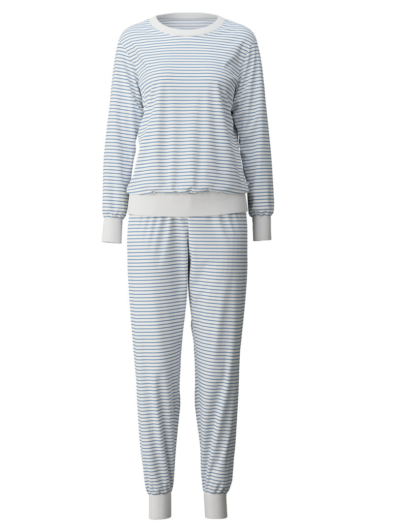 Calida Cotton Stripes Pyjama With Cuff Nachtwäsche Damen Endless Sky | 97240-MZBG