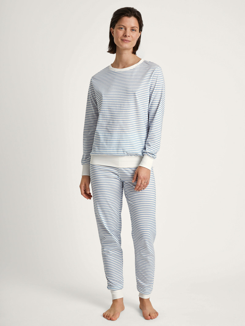 Calida Cotton Stripes Pyjama With Cuff Nachtwäsche Damen Endless Sky | 97240-MZBG