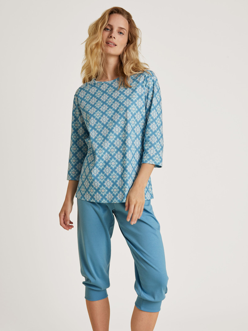 Calida Daylight Dreams 3/4 Pyjama Nachtwäsche Damen Blau | 87045-VNPY