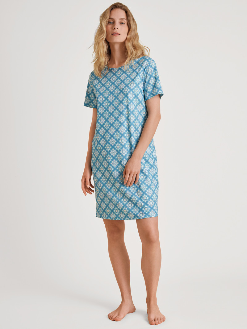 Calida Daylight Dreams Sleepshirt, Length 95cm Nachtwäsche Damen Blau | 08561-ODWT