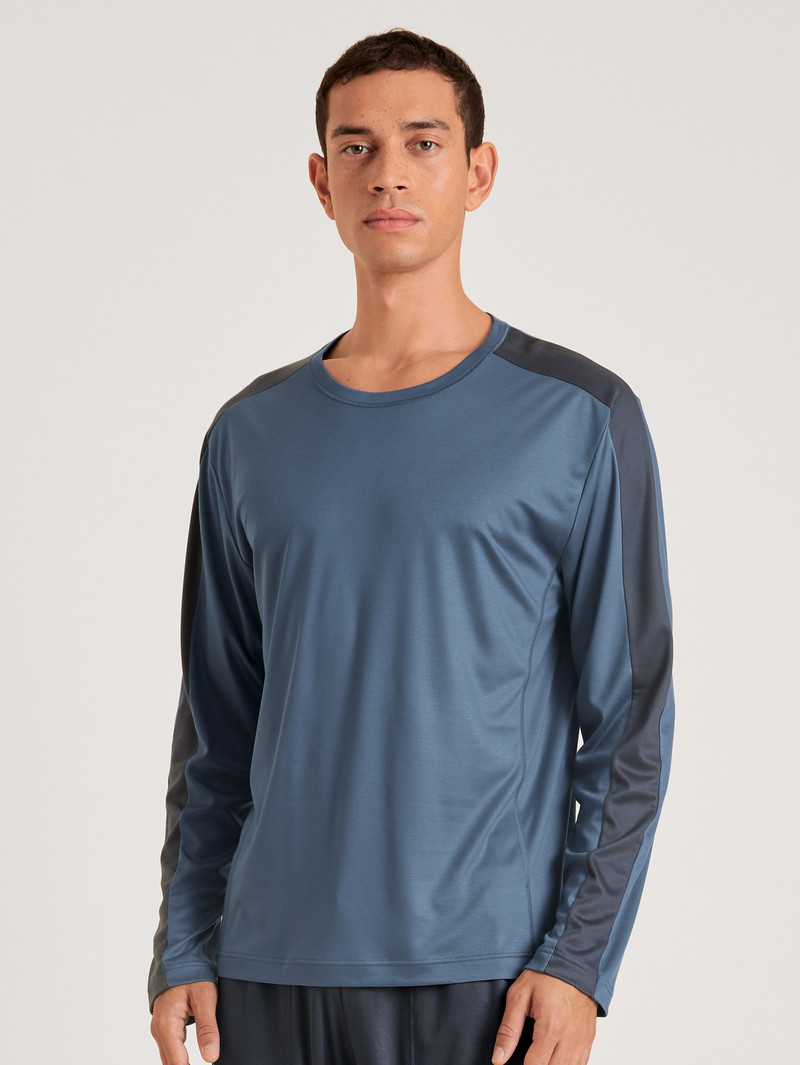 Calida Dsw Cooling Shirt Long-sleeve Deepsleepwear Herren Indigo | 48065-DQIJ