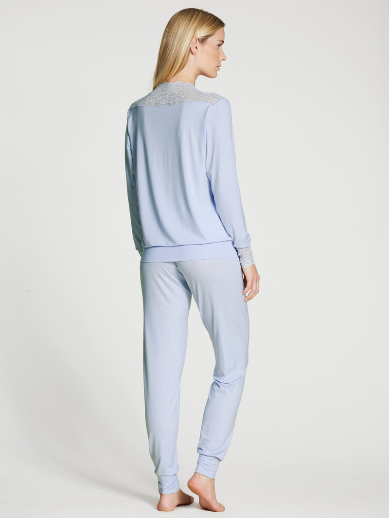 Calida Elegant Dreams Pyjama With Cuff Nachtwäsche Damen Blau | 48619-WEIC