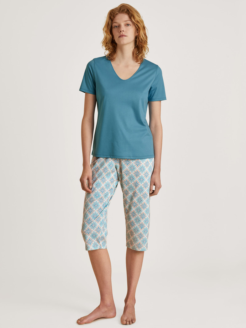 Calida Favourites Balance V-shirt Loungewear Damen Blau | 07932-WZCK