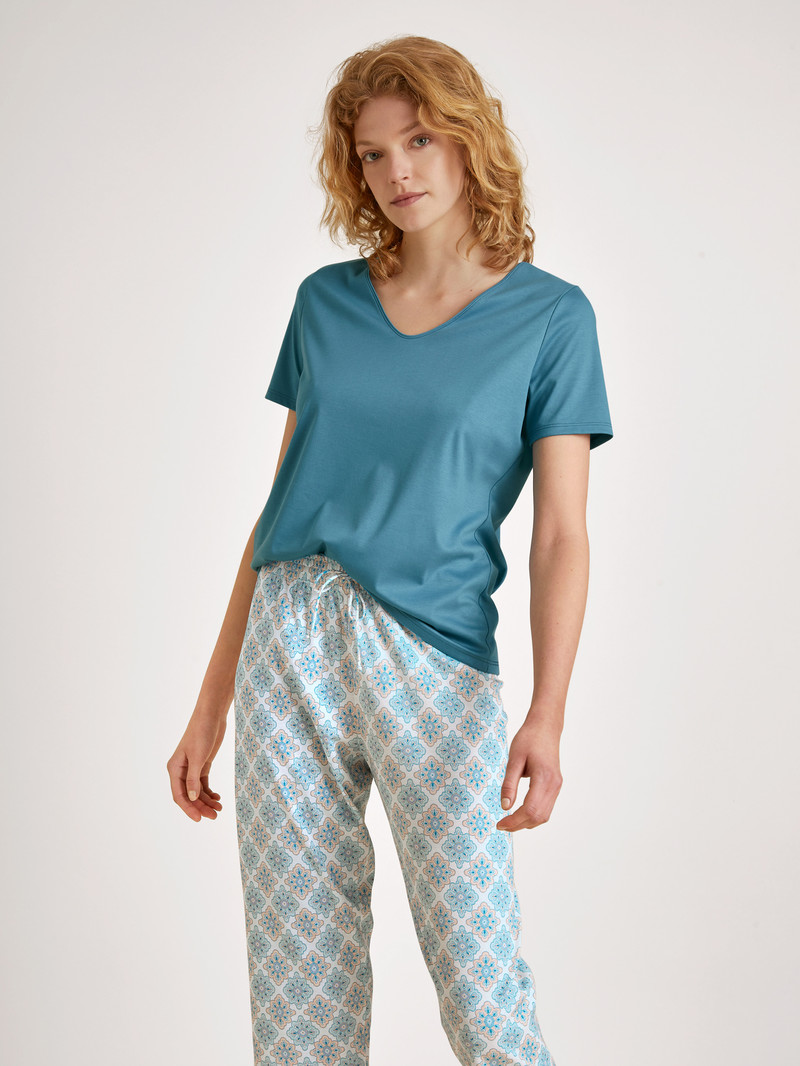 Calida Favourites Balance V-shirt Loungewear Damen Blau | 07932-WZCK