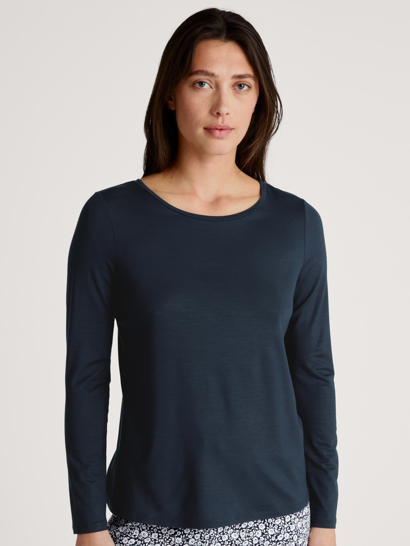 Calida Favourites Joy Ii Shirt Long Sleeve Loungewear Damen Blau | 41678-YVGW