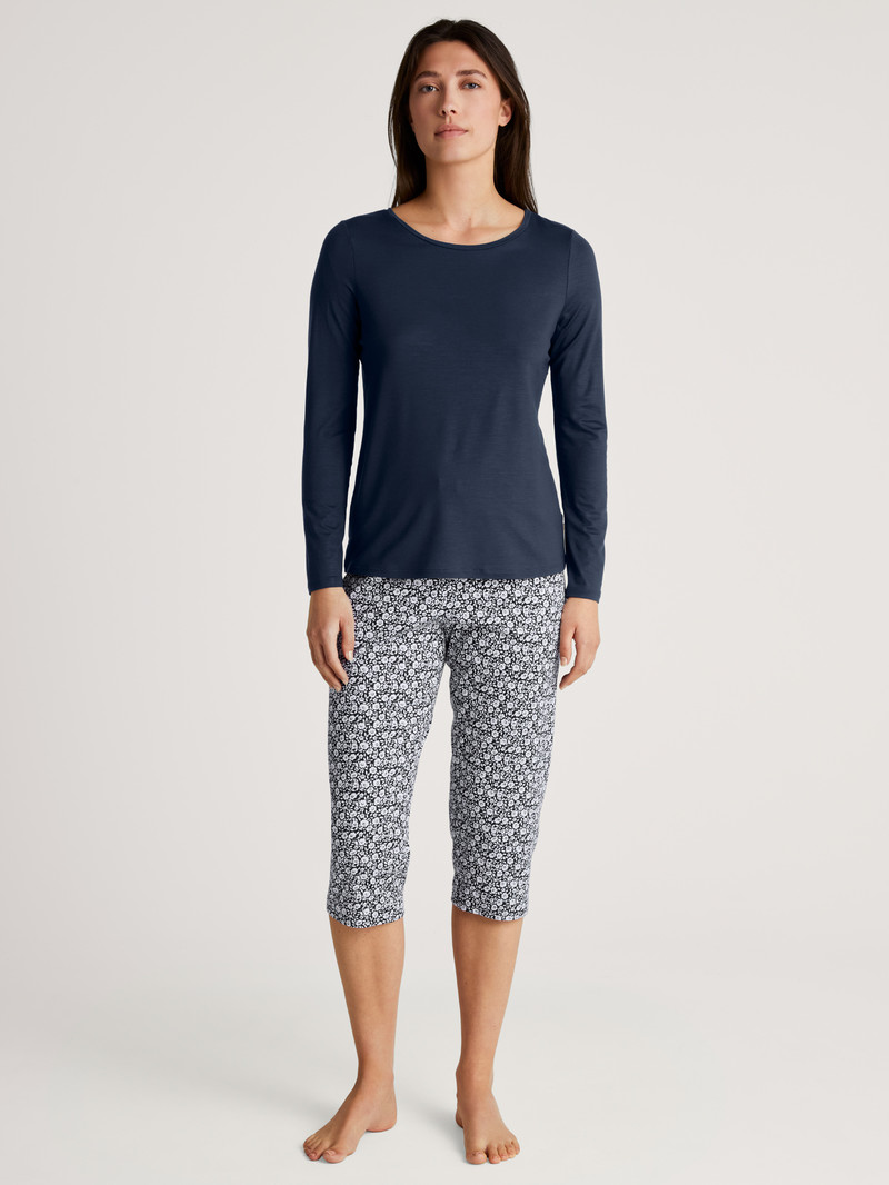 Calida Favourites Joy Ii Shirt Long Sleeve Loungewear Damen Blau | 41678-YVGW