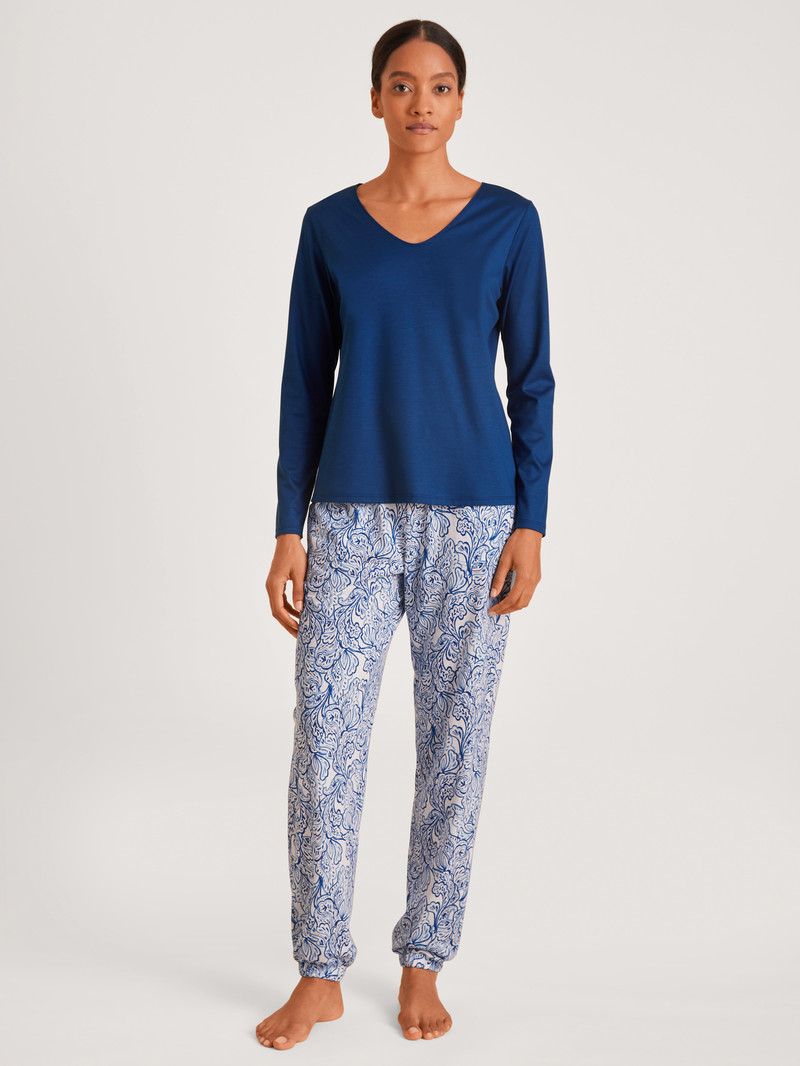 Calida Favourites Paisley Shirt Long Sleeve Loungewear Damen Blau | 25148-PSOL