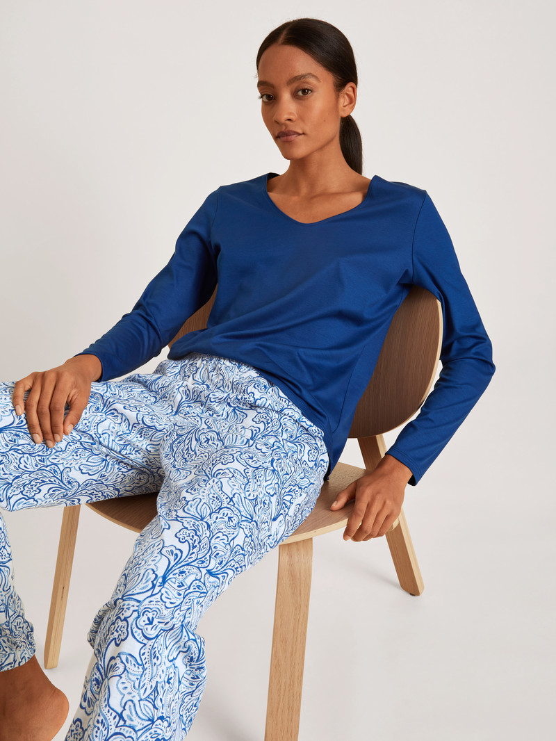 Calida Favourites Paisley Shirt Long Sleeve Loungewear Damen Blau | 25148-PSOL