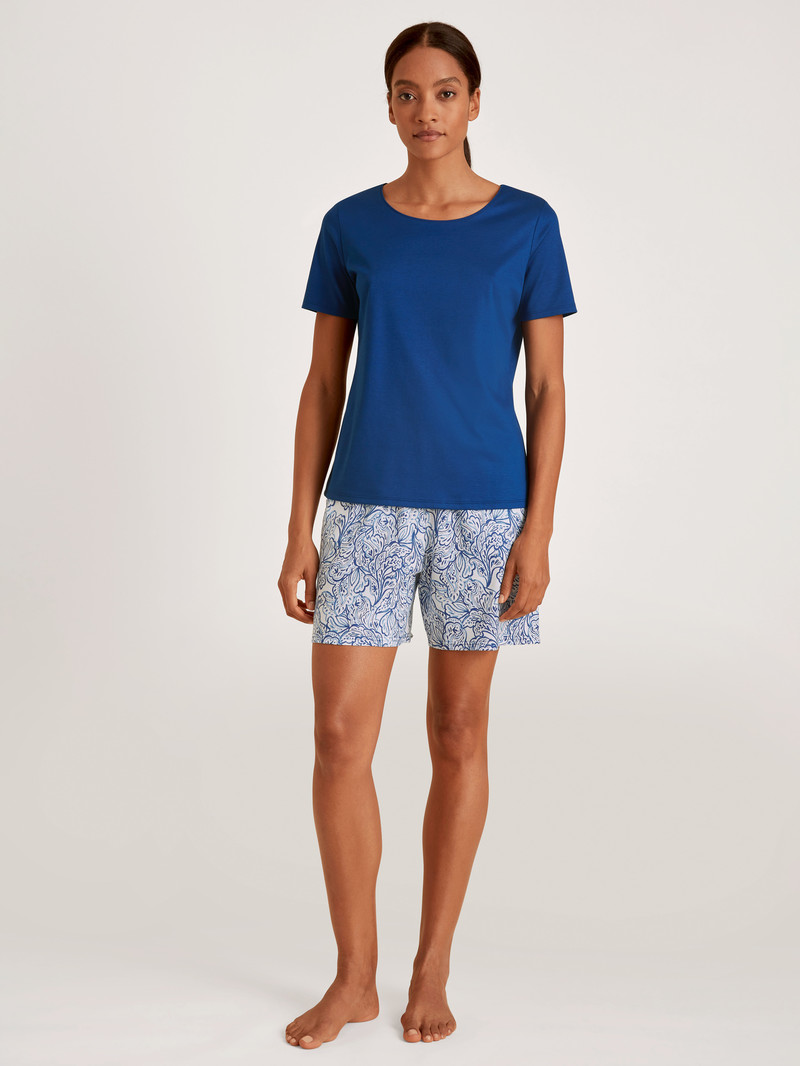 Calida Favourites Paisley Shirt Short Sleeve Loungewear Damen Blau | 80519-GMAJ