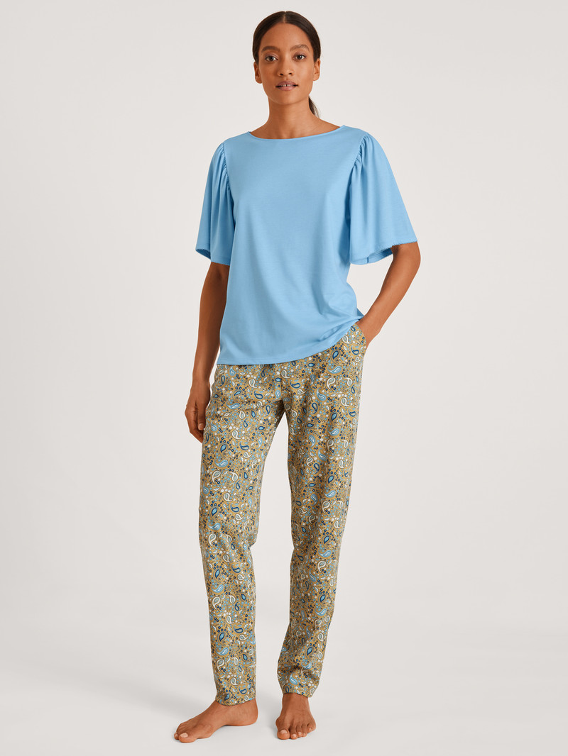 Calida Favourites Paisley Shirt Short Sleeve Loungewear Damen Blau | 84153-INSR