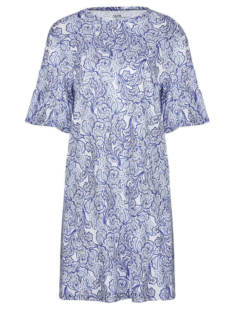 Calida Favourites Paisley Short Sleeve Nightdress, Length 90cm Nachtwäsche Damen Blau | 92307-GSLF