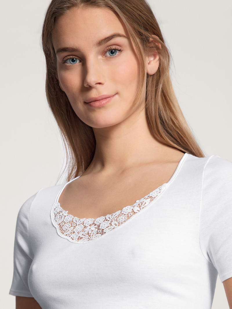 Calida Feminin Sense Shirt Short Sleeve Unterwäsche Damen Weiss | 46391-OZGU