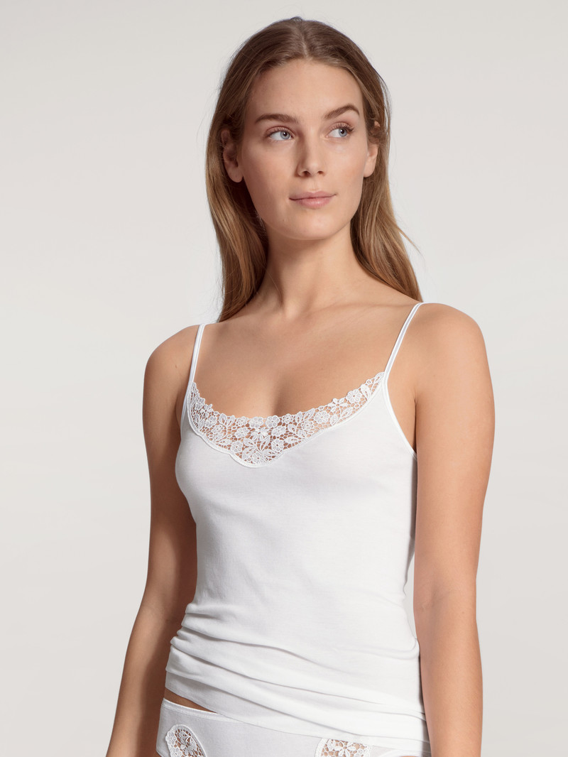 Calida Feminin Sense Spaghetti Top Unterwäsche Damen Weiss | 87356-CXZH