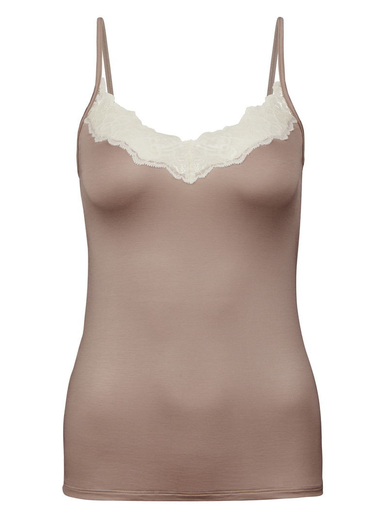 Calida Glamorous Lace Spaghetti Top Unterwäsche Damen Etherea Taupe | 27108-ILJX