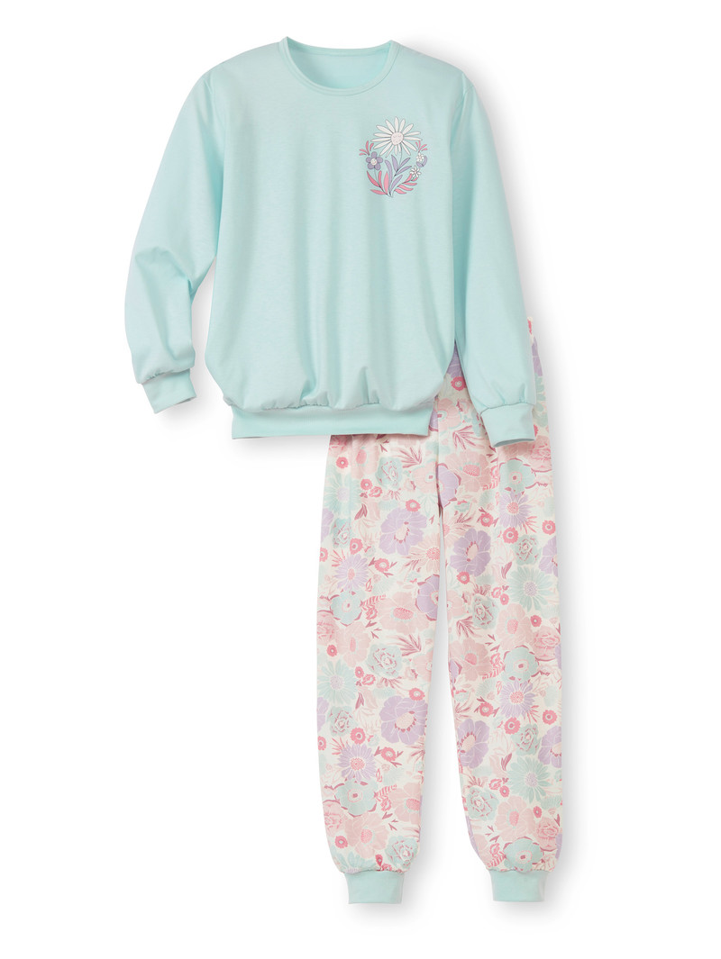 Calida Kids Flowers Pyjama With Cuff Pyjama Kinder Blau | 70854-KIGL