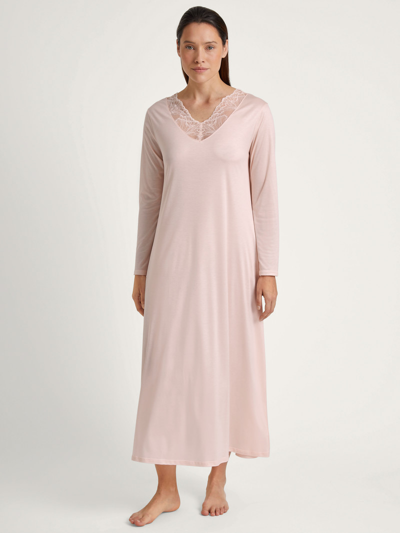 Calida Lace Nights Long-sleeved Nightdress, Length 125 Cm Nachtwäsche Damen Rosa | 48057-QSLG