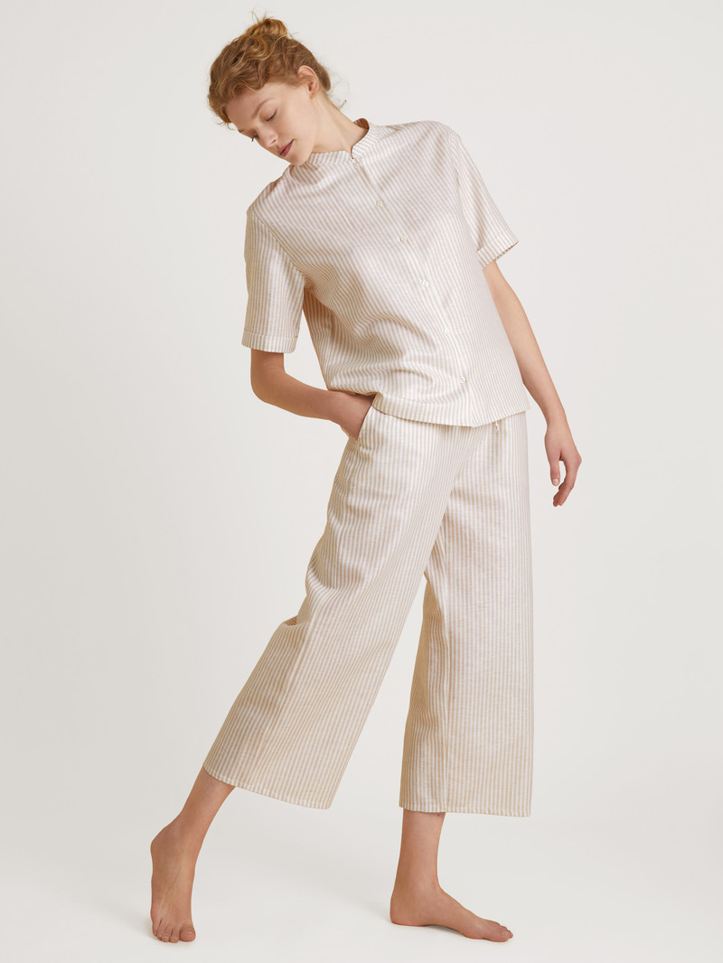 Calida Linen Nights 7/8 Pyjamas Nachtwäsche Damen Etherea Taupe | 32841-RSGQ