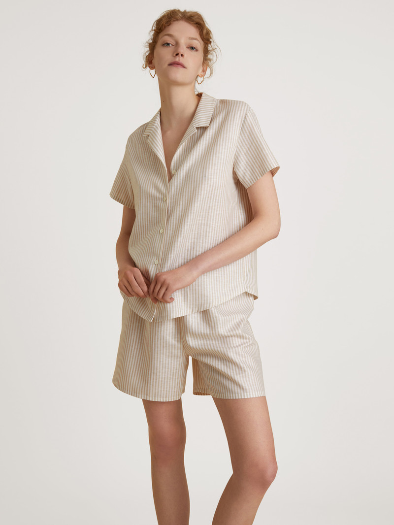 Calida Linen Nights Short Pyjama Summer Oufits Damen Etherea Taupe | 72584-QALY