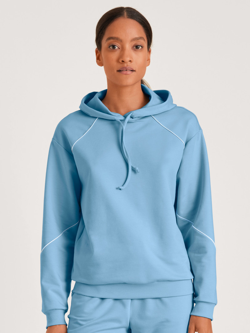 Calida Lounge Paisley Sweatshirt With Hood Loungewear Damen Blau | 73560-AHJY