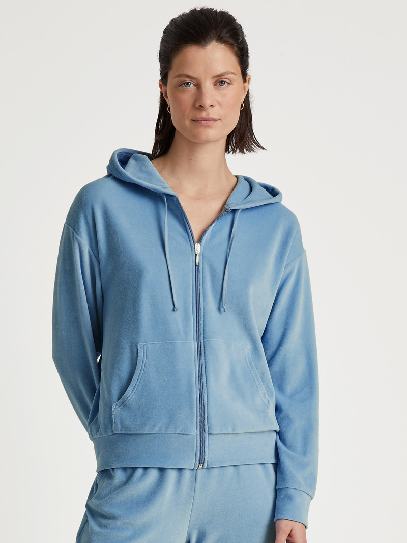 Calida Lounge Velours Jacket Loungewear Damen Endless Sky | 51840-RCNZ