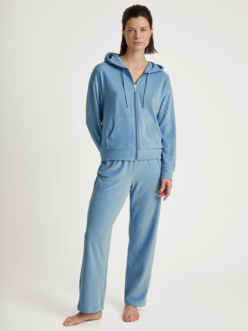 Calida Lounge Velours Jacket Loungewear Damen Endless Sky | 51840-RCNZ