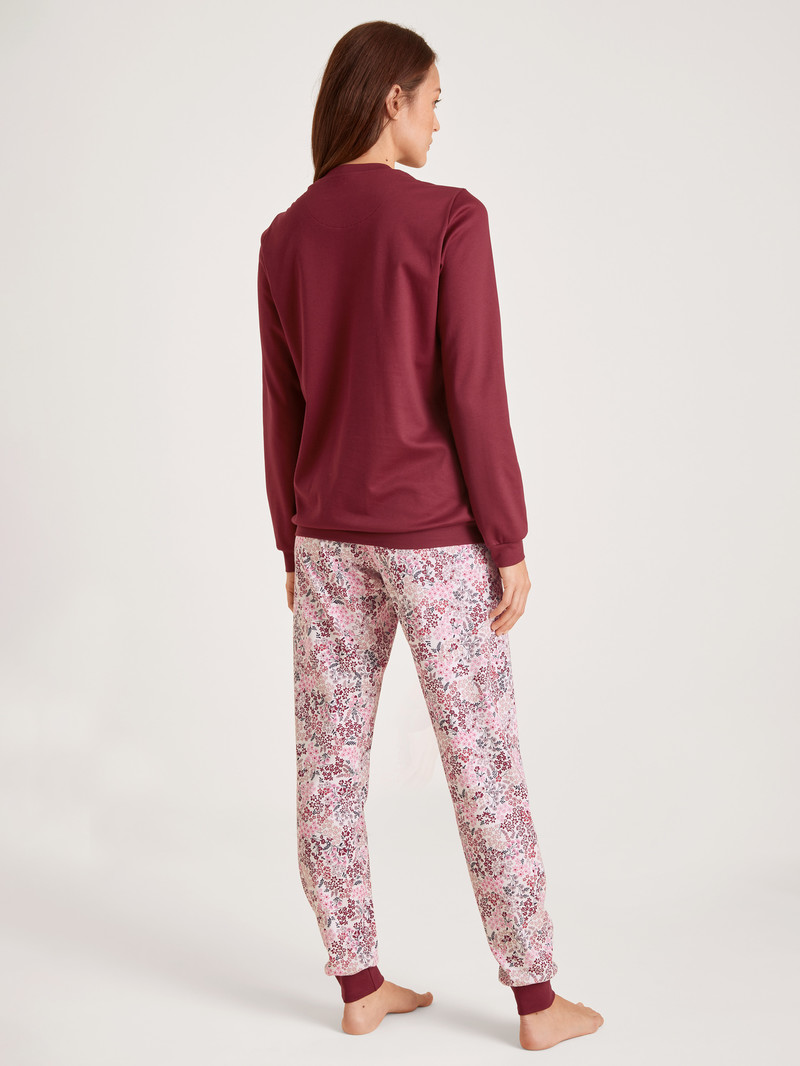 Calida Midnight Flowers Pyjama With Cuff Nachtwäsche Damen Rot | 96520-VMQZ