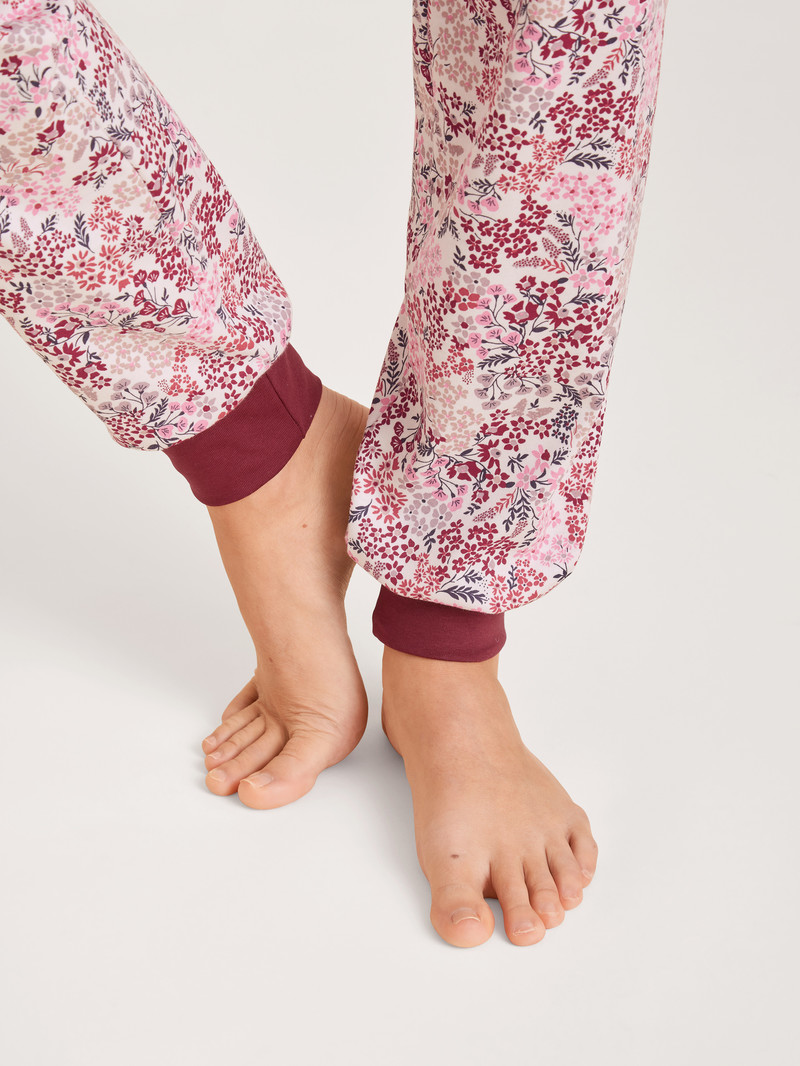 Calida Midnight Flowers Pyjama With Cuff Nachtwäsche Damen Rot | 96520-VMQZ