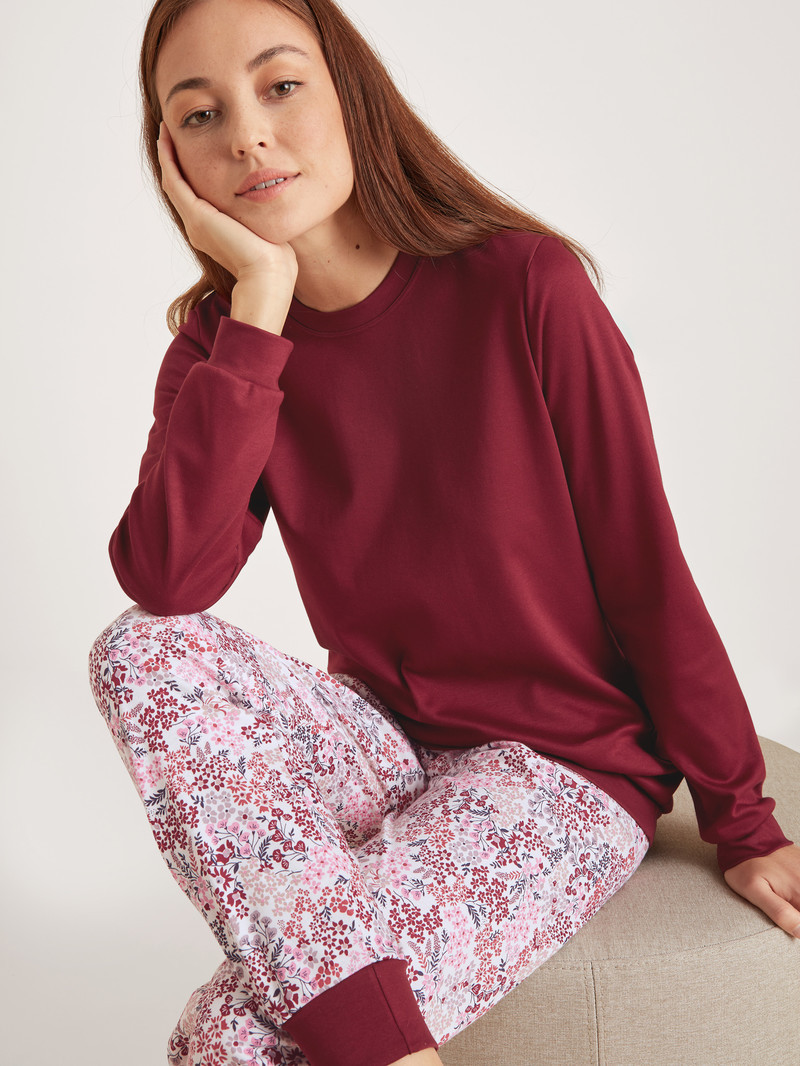 Calida Midnight Flowers Pyjama With Cuff Nachtwäsche Damen Rot | 96520-VMQZ