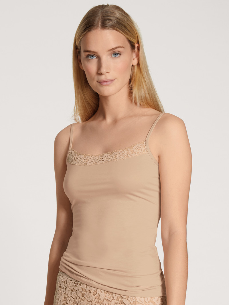 Calida Natural Comfort Lace Spaghetti Top Unterwäsche Damen Rosa | 05291-IOCZ