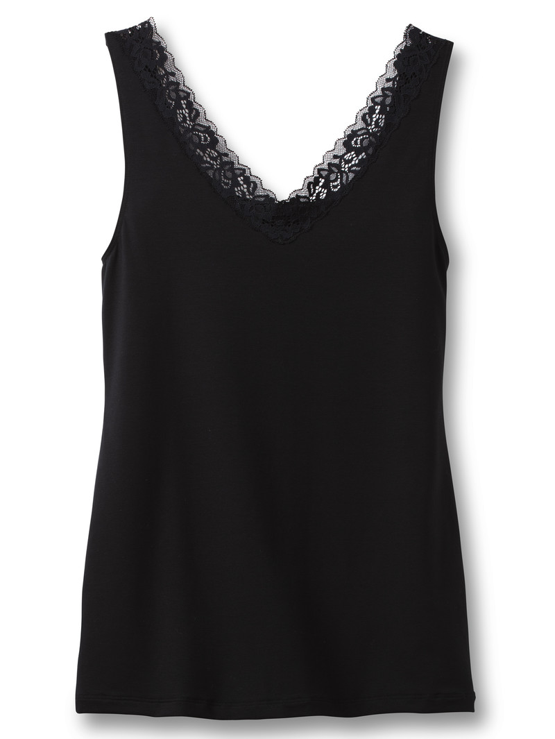 Calida Natural Comfort Lace Tank Top Unterwäsche Damen Schwarz | 39610-RUKV