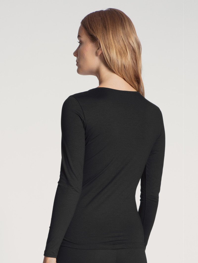 Calida Natural Comfort Shirt Long Sleeve Unterwäsche Damen Schwarz | 35298-MYKH