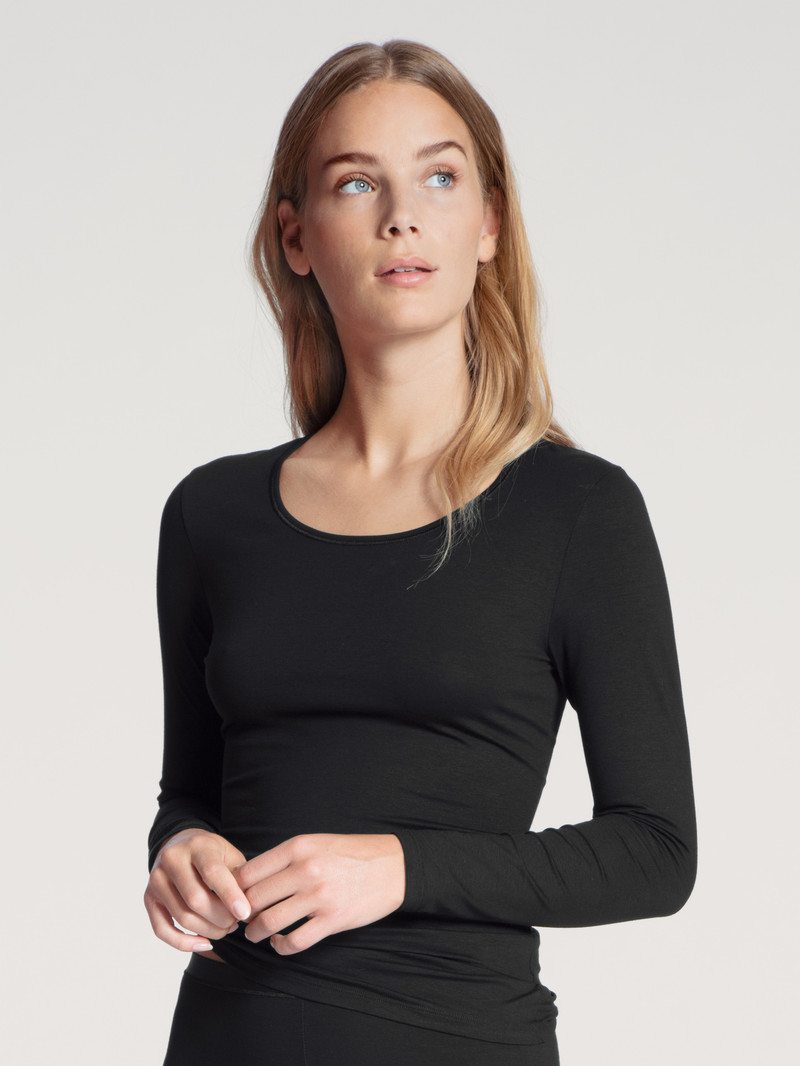 Calida Natural Comfort Shirt Long Sleeve Unterwäsche Damen Schwarz | 35298-MYKH